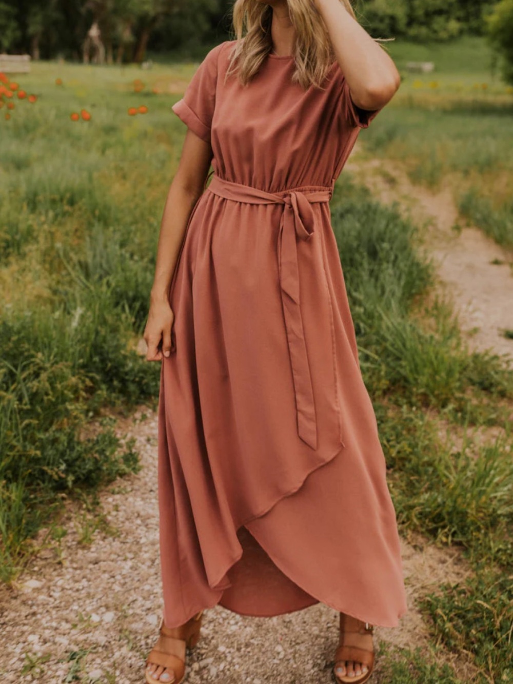 Roolee Dusty Rose High-Low Tie-Waist Dress